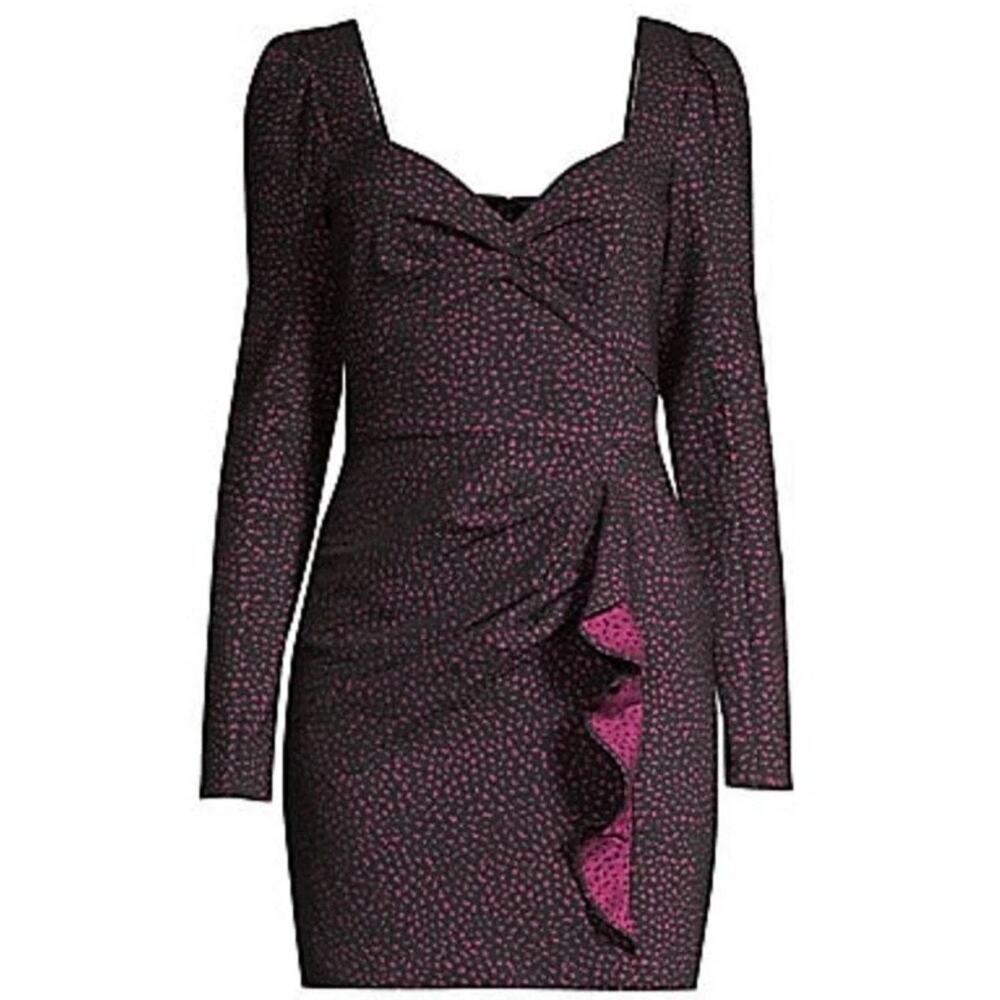 Parker New York Animal Print Jacquard Mini Dress Fitted NWT 2 Puff Ruffle Date